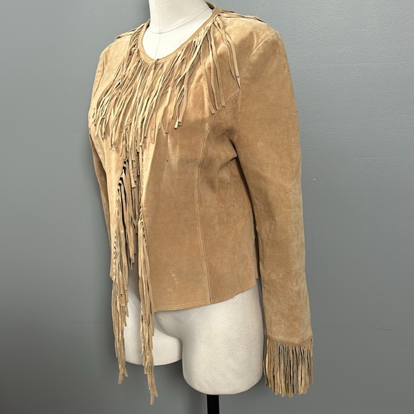 Mixit Suede Leather fringe jacket tan size large vintage - Picture 5 of 17